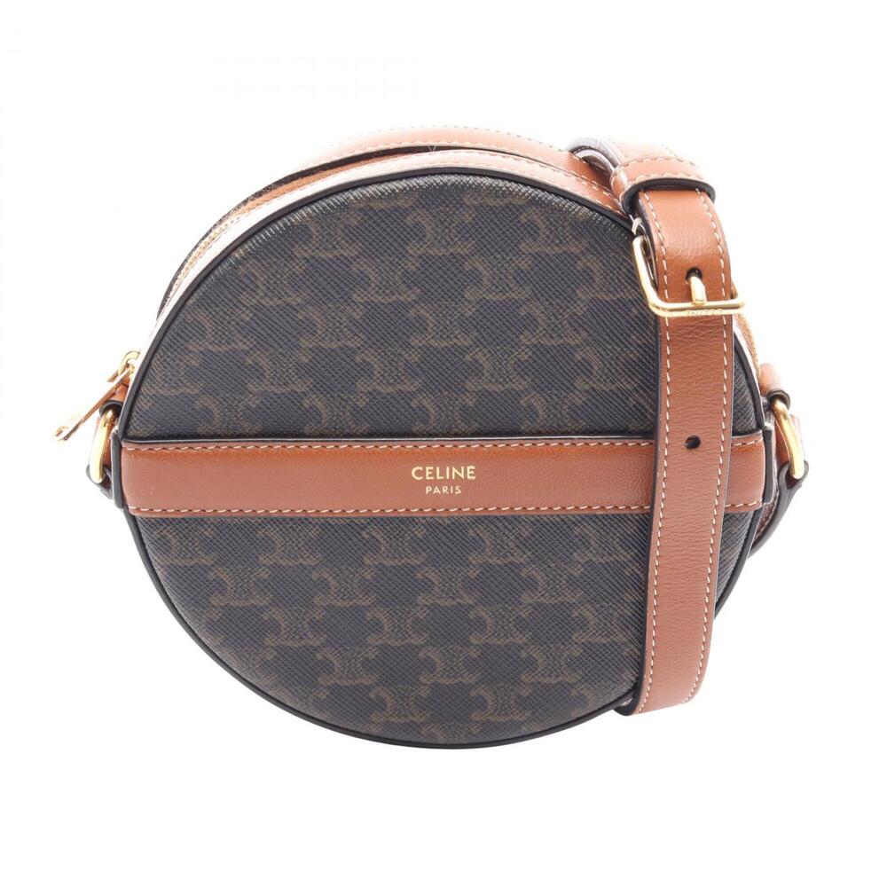 Celine Triomphe Round Purse Shoulder Bag Handbag Coated Canvas Leather Women'... - Picture 1 of 8